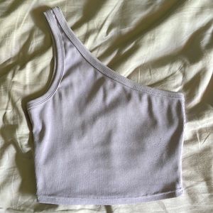 Adorable purple one armed crop top size small